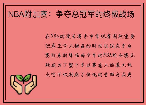 NBA附加赛：争夺总冠军的终极战场