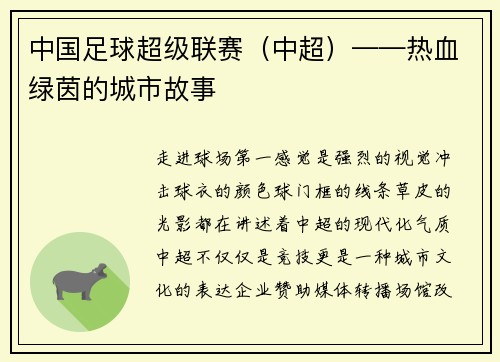 中国足球超级联赛（中超）——热血绿茵的城市故事