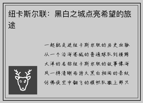 纽卡斯尔联：黑白之城点亮希望的旅途