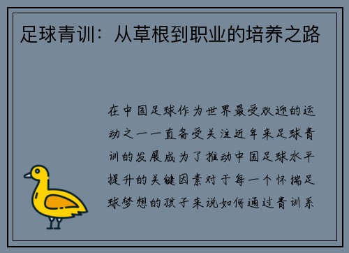足球青训：从草根到职业的培养之路
